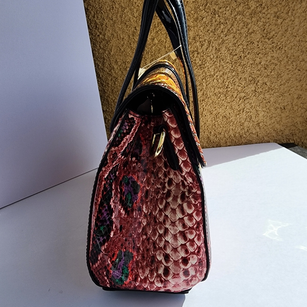 Women Embossed Snakeskin Evening Leather Pink Shoulder Top Handle Handbag - Picture 5 of 9